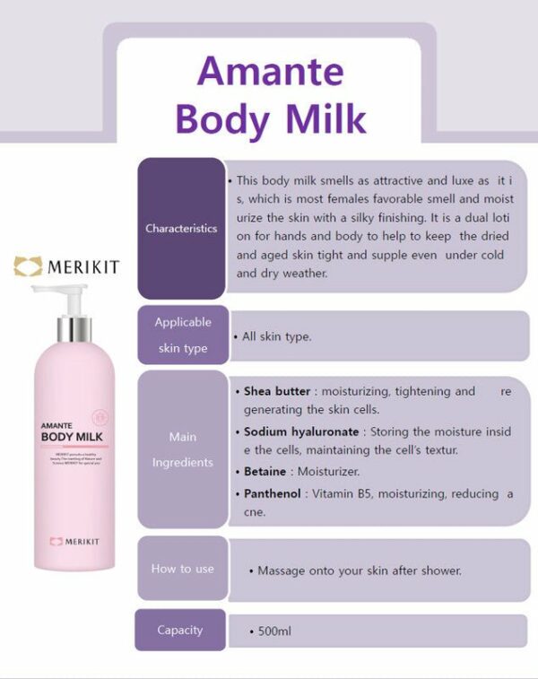 MERIKIT Amante Body Perfume Milk 500ml - Image 2